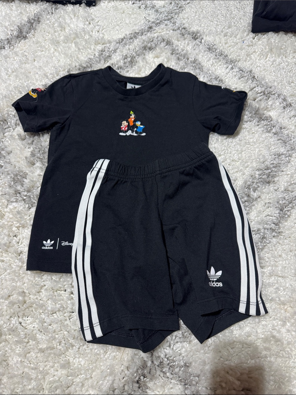 adidas Black Disney Graphic Tee and Black Three-Stripe Shorts Set Disney Mickey